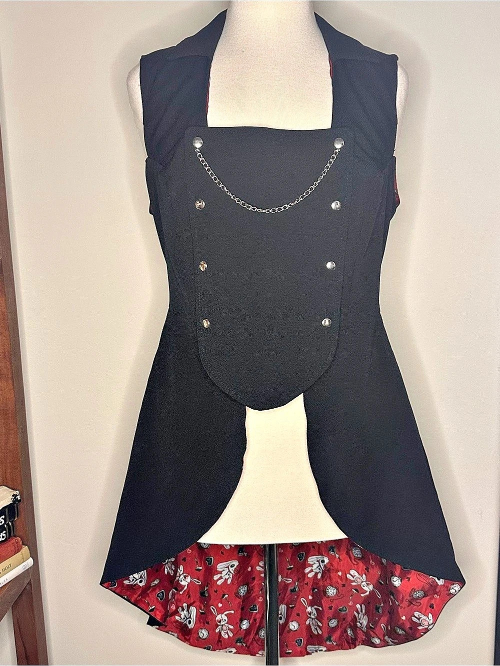 Thorn & Fable Black Rabbit Bustle Double-Breasted Girls Vest Black & Red Large